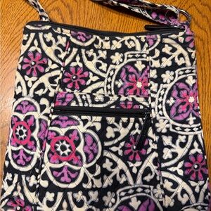 Vera Bradley Crossbody Bag with Matching Wallet- Black, Pink, Purple Floral